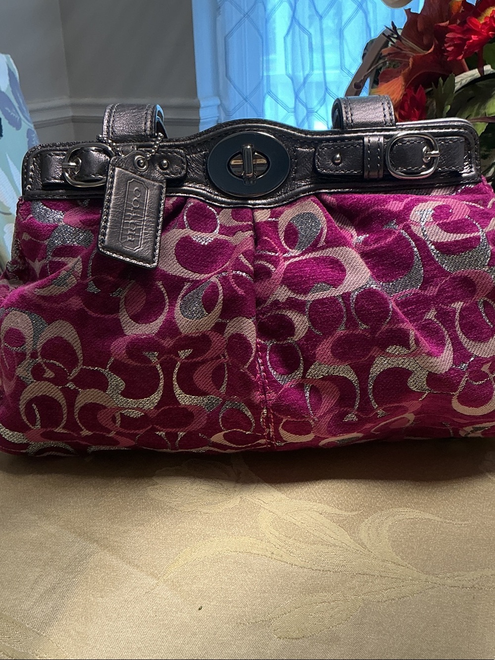 Coach MIA RARE Pink Signature Satchel with Metallic Trim